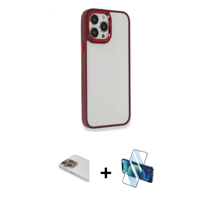 MARSİLYAN™- iPhone 13 Pro Max Kılıf Eksen Doku Prime - Siyah 3D Antistatik Cam Ekran Koruyucu + Pers Alüminyum Kamera Lens - GD