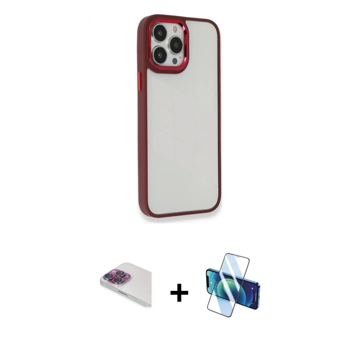 MARSİLYAN™- iPhone 13 Pro Max Kılıf Eksen Doku Prime - Siyah 3D Antistatik Cam Ekran Koruyucu + Pers Alüminyum Kamera Lens - GI