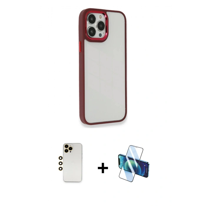 MARSİLYAN™- iPhone 13 Pro Max Kılıf Eksen Doku Prime - Siyah 3D Antistatik Cam Ekran Koruyucu + Shine Kamera Lens - GD