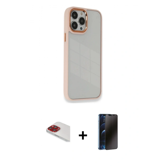 MARSİLYAN™- iPhone 13 Pro Max Kılıf Eksen Doku Prime - Siyah 3D Antistatik Hayalet Cam Ekran Koruyucu + Pers Alüminyum Kamera Lens - KI