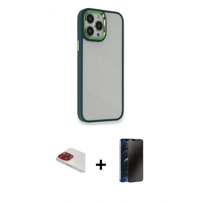 MARSİLYAN™- iPhone 13 Pro Max Kılıf Eksen Doku Prime - Siyah 3D Antistatik Hayalet Cam Ekran Koruyucu + Pers Alüminyum Kamera Lens - KI
