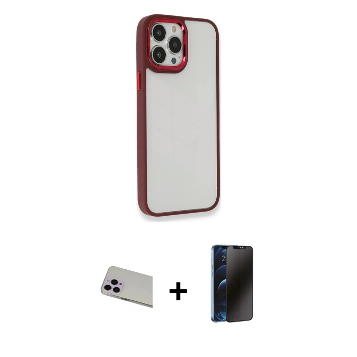 MARSİLYAN™- iPhone 13 Pro Max Kılıf Eksen Doku Prime - Siyah 3D Antistatik Hayalet Cam Ekran Koruyucu + Rainbow Kamera Lens Koruma Cam - MR