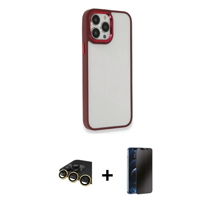 MARSİLYAN™- iPhone 13 Pro Max Kılıf Eksen Doku Prime - Siyah 3D Antistatik Hayalet Cam Ekran Koruyucu + Raze Metal Kamera Lens - GD