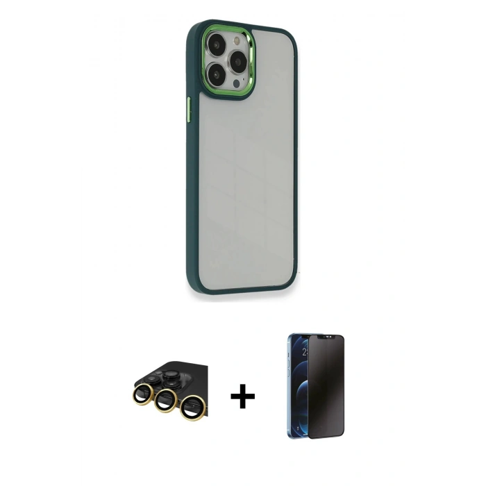 MARSİLYAN™- iPhone 13 Pro Max Kılıf Eksen Doku Prime - Siyah 3D Antistatik Hayalet Cam Ekran Koruyucu + Raze Metal Kamera Lens - GD