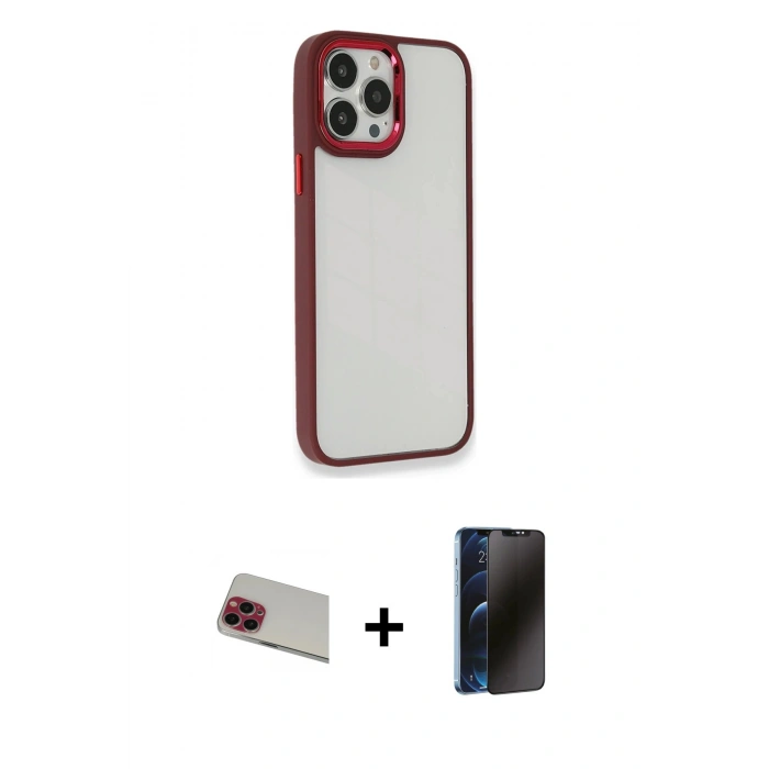 MARSİLYAN™- iPhone 13 Pro Max Kılıf Eksen Doku Prime - Siyah 3D Antistatik Hayalet Cam Ekran Koruyucu + Rainbow Kamera Lens Koruma Cam - KI