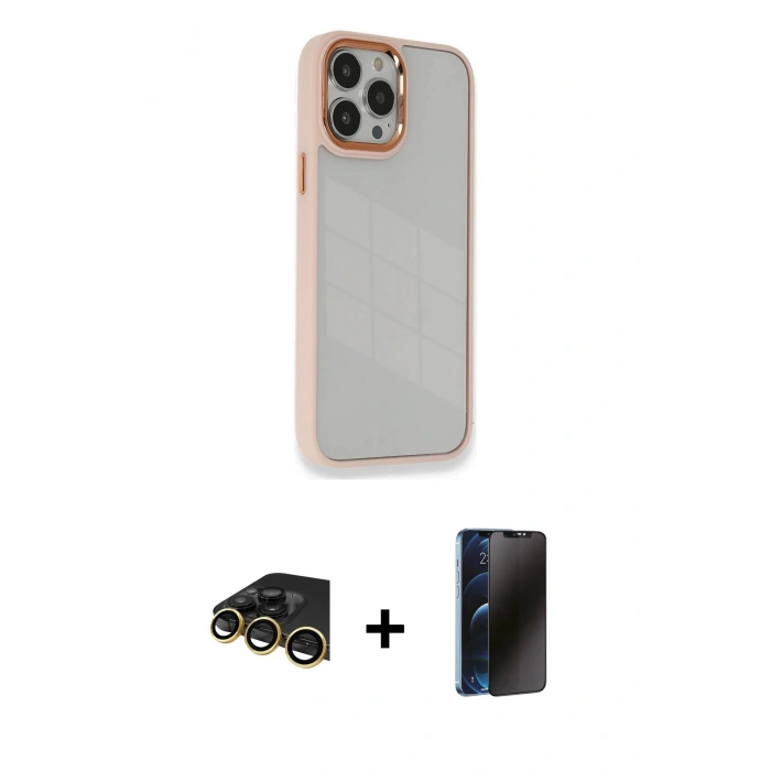 MARSİLYAN™- iPhone 13 Pro Max Kılıf Eksen Doku Prime - Siyah 3D Antistatik Hayalet Cam Ekran Koruyucu + Raze Metal Kamera Lens - GD