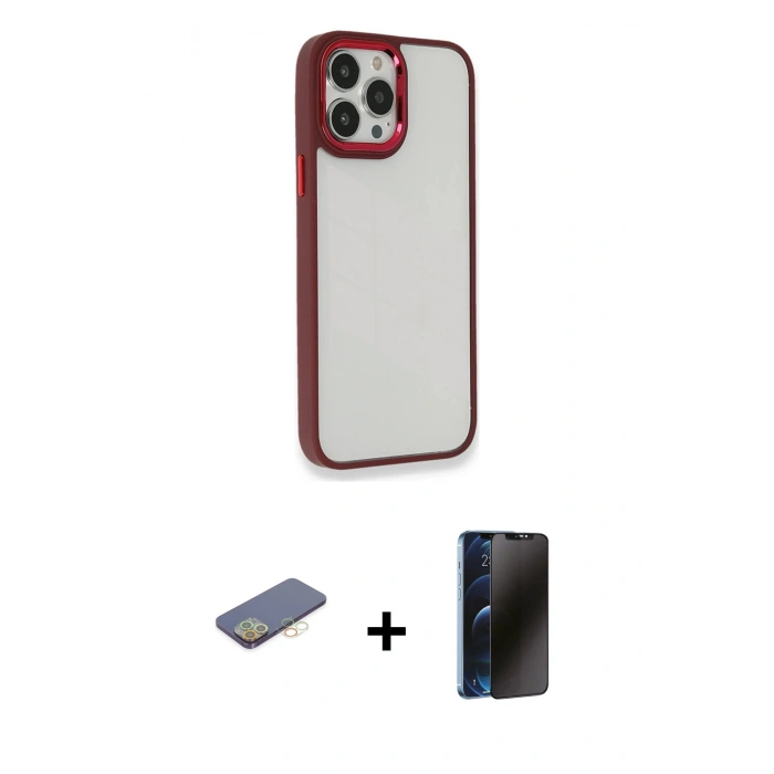 MARSİLYAN™- iPhone 13 Pro Max Kılıf Eksen Doku Prime - Siyah 3D Antistatik Hayalet Cam Ekran Koruyucu + Renkli Kamera Lens Koruma Cam - SI