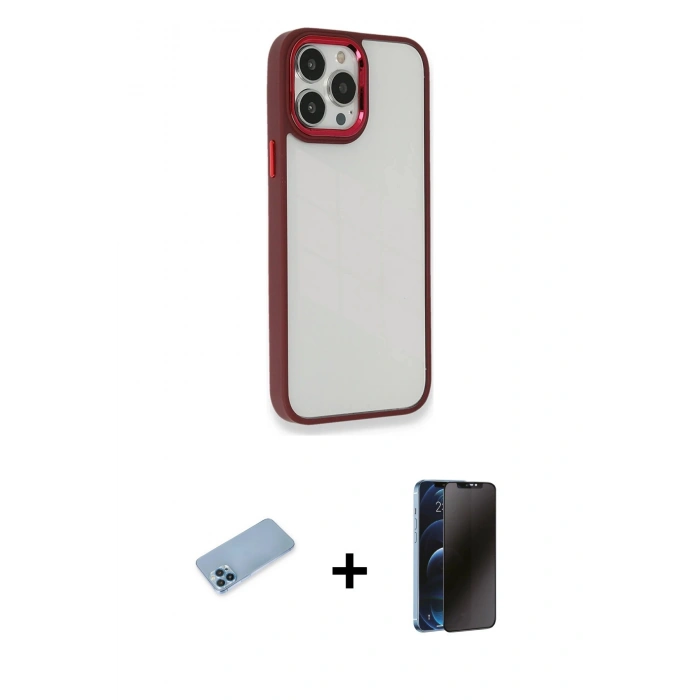 MARSİLYAN™- iPhone 13 Pro Max Kılıf Eksen Doku Prime - Siyah 3D Antistatik Hayalet Cam Ekran Koruyucu + Shine Kamera Lens Koruma Cam - MI