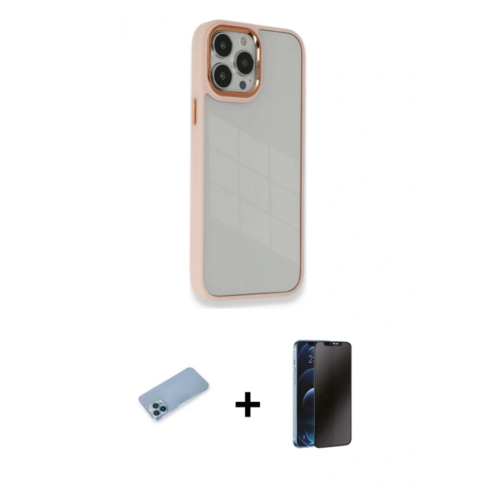 MARSİLYAN™- iPhone 13 Pro Max Kılıf Eksen Doku Prime - Siyah 3D Antistatik Hayalet Cam Ekran Koruyucu + Shine Kamera Lens Koruma Cam - MI