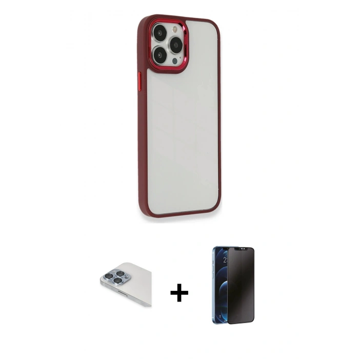 MARSİLYAN™- iPhone 13 Pro Max Kılıf Eksen Doku Prime - Siyah 3D Antistatik Hayalet Cam Ekran Koruyucu + Pers Alüminyum Kamera Lens - SABE