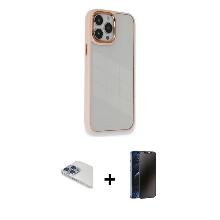 MARSİLYAN™- iPhone 13 Pro Max Kılıf Eksen Doku Prime - Siyah 3D Antistatik Hayalet Cam Ekran Koruyucu + Pers Alüminyum Kamera Lens - SABE
