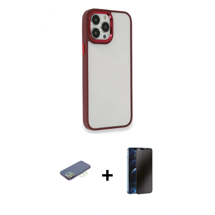 MARSİLYAN™- iPhone 13 Pro Max Kılıf Eksen Doku Prime - Siyah 3D Antistatik Hayalet Cam Ekran Koruyucu + Renkli Kamera Lens Koruma Cam - YL