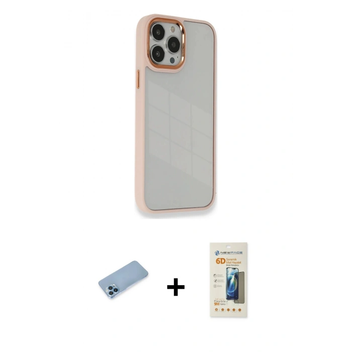 MARSİLYAN™- iPhone 13 Pro Max Kılıf Eksen Doku Prime - Siyah 6D Mat Seramik Hayalet Nano Ekran Koruyucu + Shine Kamera Lens Koruma Cam - MI