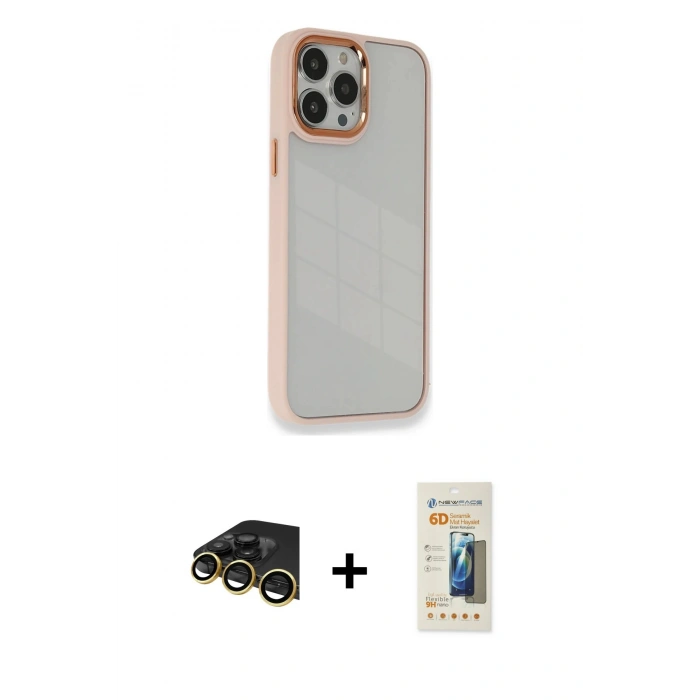 MARSİLYAN™- iPhone 13 Pro Max Kılıf Eksen Doku Prime - Siyah 6D Mat Seramik Hayalet Nano Ekran Koruyucu + Raze Metal Kamera Lens - GD