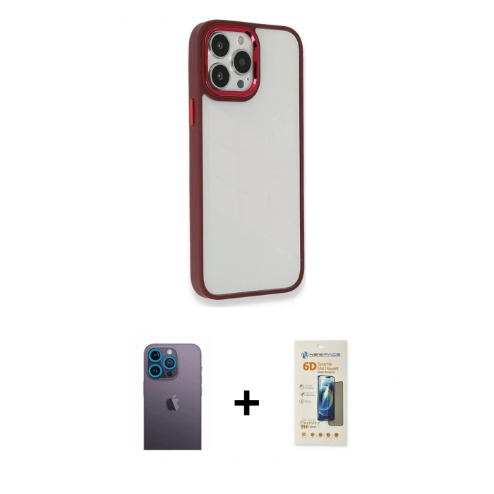 MARSİLYAN™- iPhone 13 Pro Max Kılıf Eksen Doku Prime - Siyah 6D Mat Seramik Hayalet Nano Ekran Koruyucu + Neon Fosforlu Kamera Lens - MI