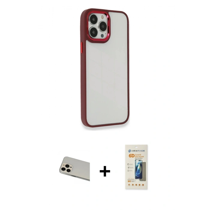 MARSİLYAN™- iPhone 13 Pro Max Kılıf Eksen Doku Prime - Siyah 6D Mat Seramik Hayalet Nano Ekran Koruyucu + Rainbow Kamera Lens Koruma Cam - REGD