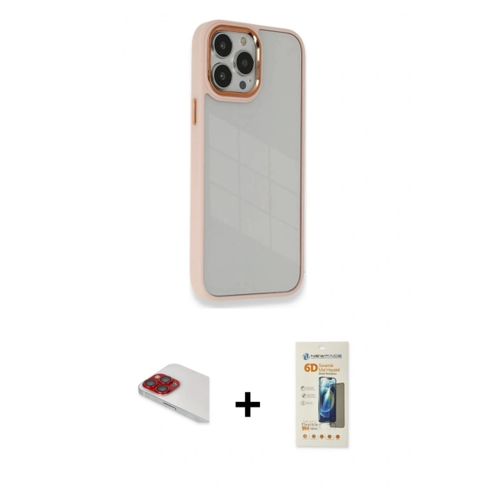 MARSİLYAN™- iPhone 13 Pro Max Kılıf Eksen Doku Prime - Siyah 6D Mat Seramik Hayalet Nano Ekran Koruyucu + Pers Alüminyum Kamera Lens - KI