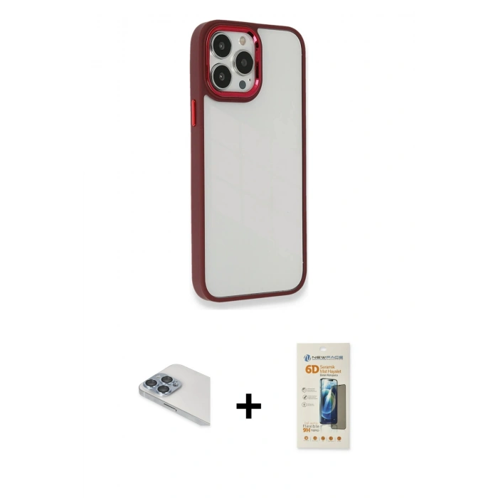MARSİLYAN™- iPhone 13 Pro Max Kılıf Eksen Doku Prime - Siyah 6D Mat Seramik Hayalet Nano Ekran Koruyucu + Pers Alüminyum Kamera Lens - SABE