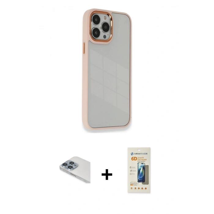 MARSİLYAN™- iPhone 13 Pro Max Kılıf Eksen Doku Prime - Siyah 6D Mat Seramik Hayalet Nano Ekran Koruyucu + Pers Alüminyum Kamera Lens - SABE
