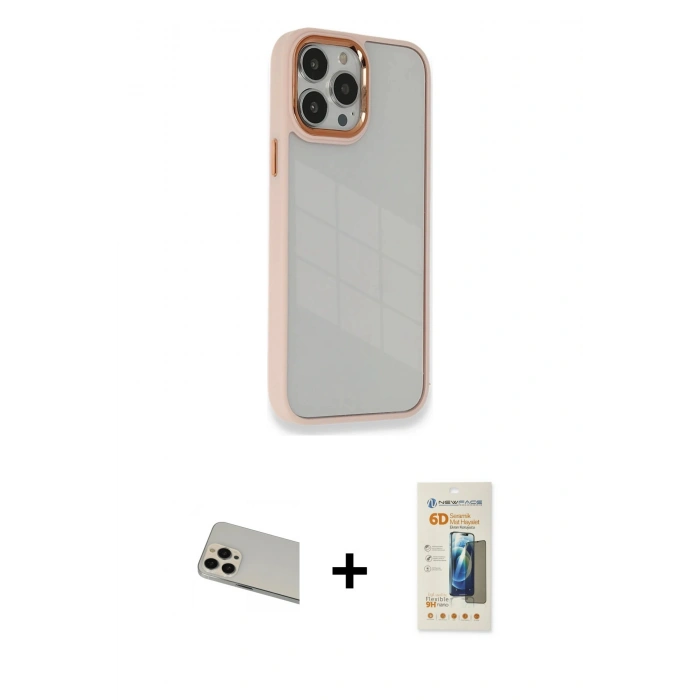 MARSİLYAN™- iPhone 13 Pro Max Kılıf Eksen Doku Prime - Siyah 6D Mat Seramik Hayalet Nano Ekran Koruyucu + Rainbow Kamera Lens Koruma Cam - REGD
