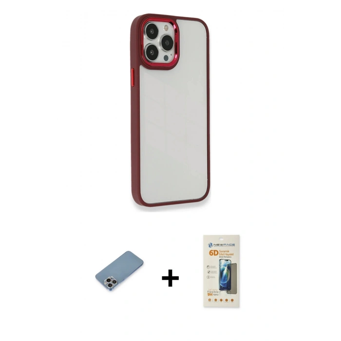MARSİLYAN™- iPhone 13 Pro Max Kılıf Eksen Doku Prime - Siyah 6D Mat Seramik Hayalet Nano Ekran Koruyucu + Shine Kamera Lens Koruma Cam - GI