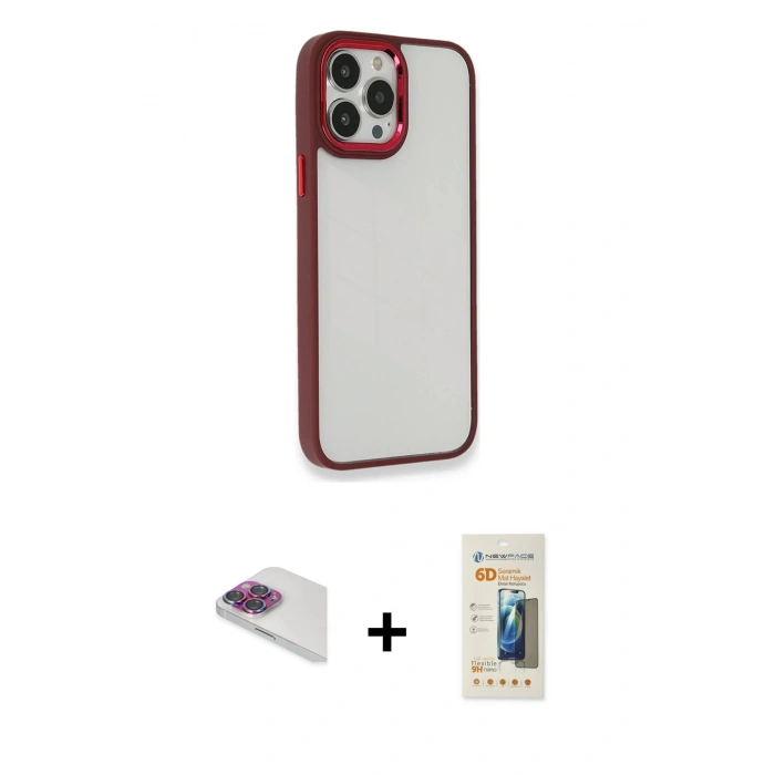 MARSİLYAN™- iPhone 13 Pro Max Kılıf Eksen Doku Prime - Siyah 6D Mat Seramik Hayalet Nano Ekran Koruyucu + Pers Alüminyum Kamera Lens - GI