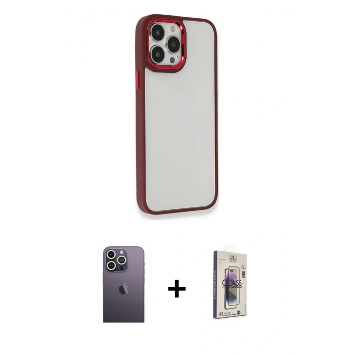 MARSİLYAN™- iPhone 13 Pro Max Kılıf Eksen Doku Prime - Siyah Bilvis 3D Cam Ekran Koruyucu + Neon Fosforlu Kamera Lens - BZ