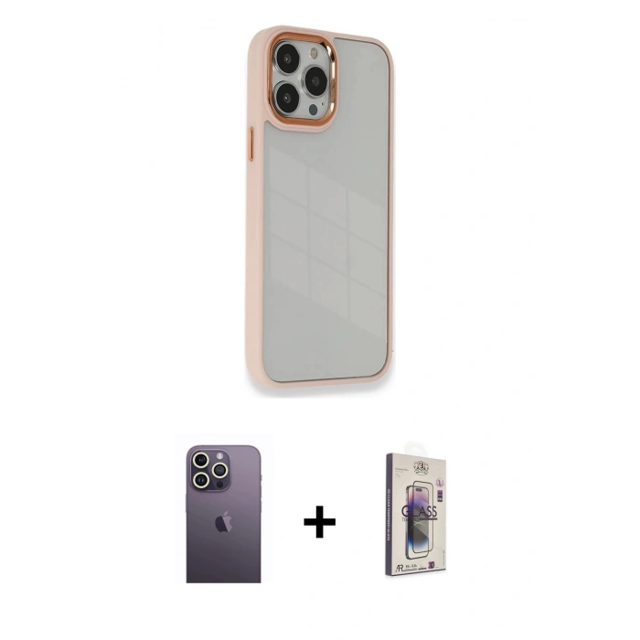 MARSİLYAN™- iPhone 13 Pro Max Kılıf Eksen Doku Prime - Siyah Bilvis 3D Cam Ekran Koruyucu + Neon Fosforlu Kamera Lens - BZ