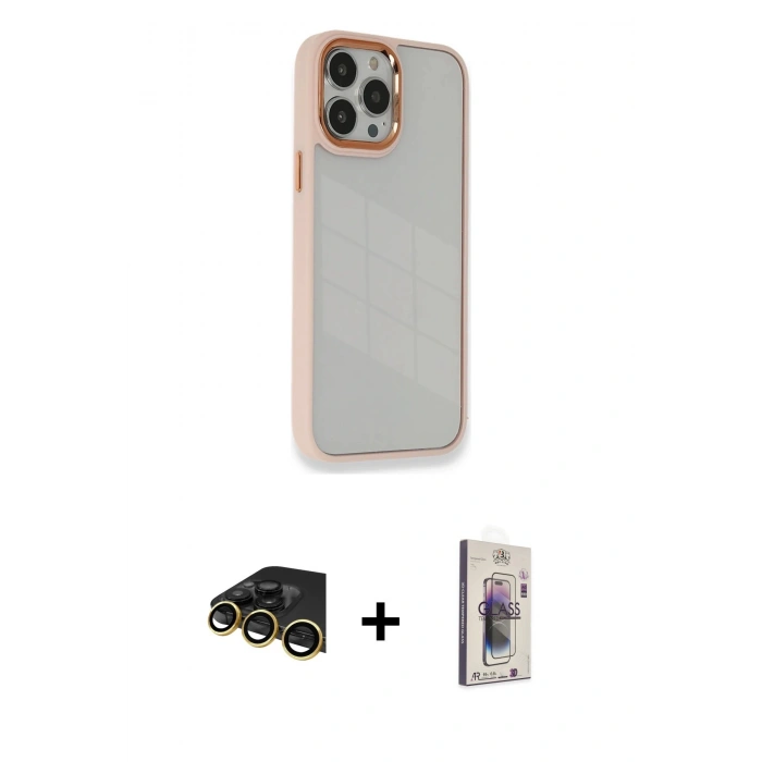 MARSİLYAN™- iPhone 13 Pro Max Kılıf Eksen Doku Prime - Siyah Bilvis 3D Cam Ekran Koruyucu + Raze Metal Kamera Lens - GD