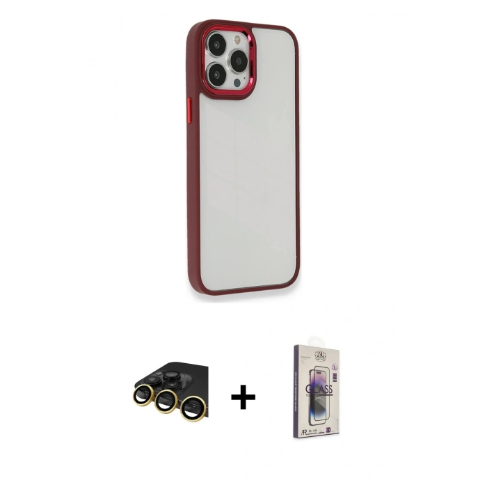 MARSİLYAN™- iPhone 13 Pro Max Kılıf Eksen Doku Prime - Siyah Bilvis 3D Cam Ekran Koruyucu + Raze Metal Kamera Lens - GD