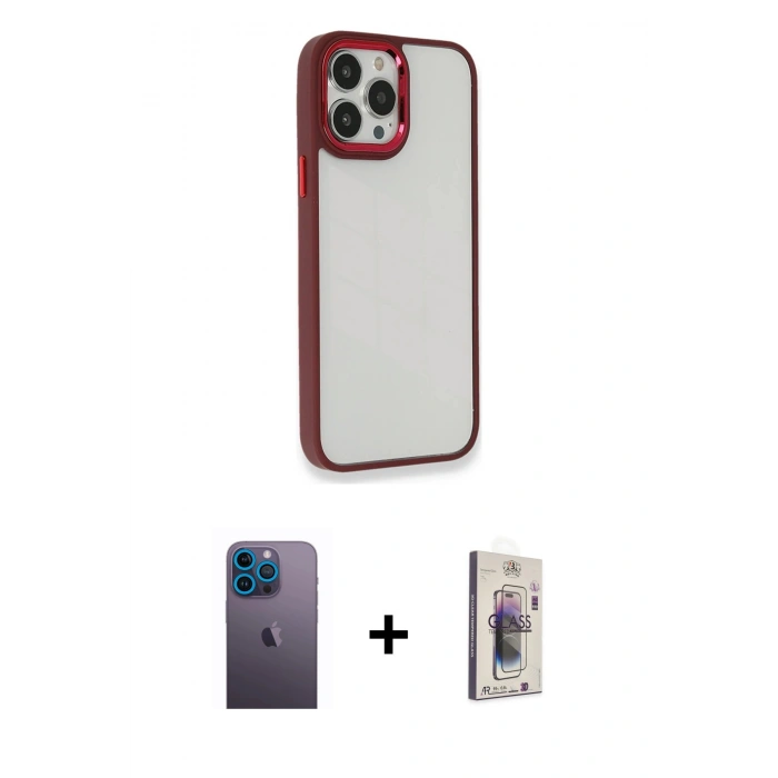 MARSİLYAN™- iPhone 13 Pro Max Kılıf Eksen Doku Prime - Siyah Bilvis 3D Cam Ekran Koruyucu + Mavi Neon Fosforlu Kamera Lens