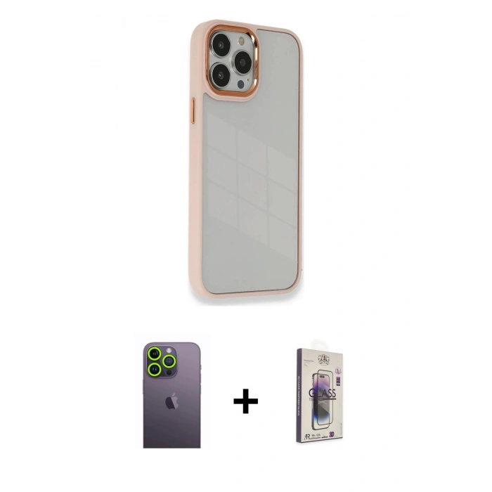 MARSİLYAN™- iPhone 13 Pro Max Kılıf Eksen Doku Prime - Siyah Bilvis 3D Cam Ekran Koruyucu + Neon Fosforlu Kamera Lens - YL