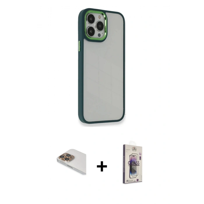 MARSİLYAN™- iPhone 13 Pro Max Kılıf Eksen Doku Prime - Siyah Bilvis 3D Cam Ekran Koruyucu + Pers Alüminyum Kamera Lens - GD