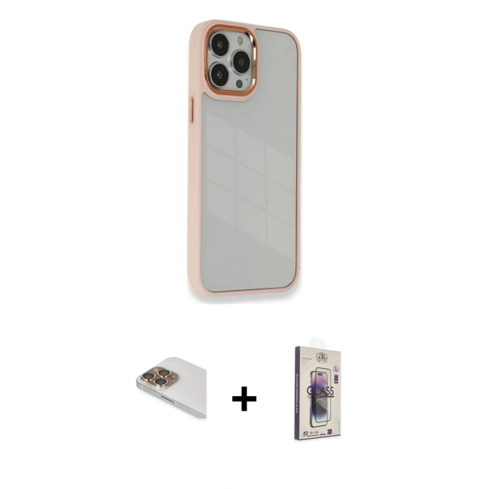 MARSİLYAN™- iPhone 13 Pro Max Kılıf Eksen Doku Prime - Siyah Bilvis 3D Cam Ekran Koruyucu + Pers Alüminyum Kamera Lens - GD