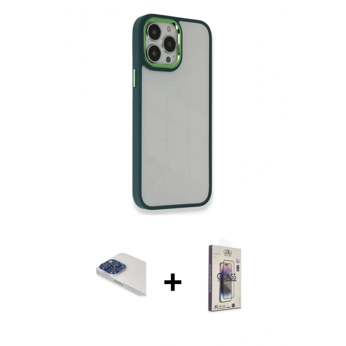 MARSİLYAN™- iPhone 13 Pro Max Kılıf Eksen Doku Prime - Siyah Bilvis 3D Cam Ekran Koruyucu + Pers Alüminyum Kamera Lens - LT