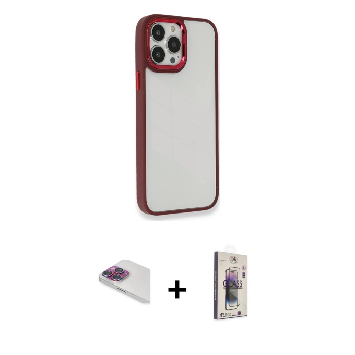MARSİLYAN™- iPhone 13 Pro Max Kılıf Eksen Doku Prime - Siyah Bilvis 3D Cam Ekran Koruyucu + Pers Alüminyum Kamera Lens - GI