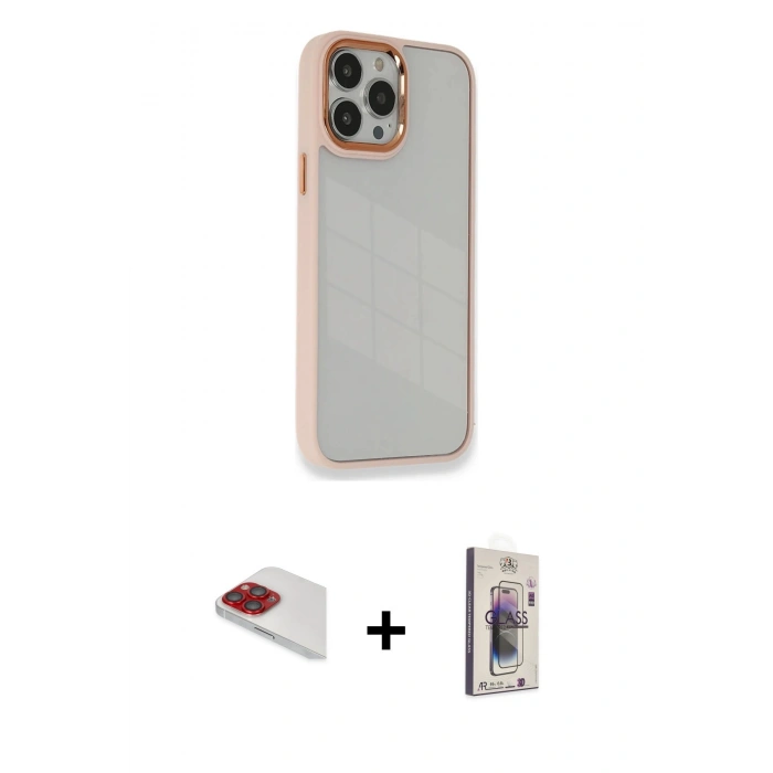 MARSİLYAN™- iPhone 13 Pro Max Kılıf Eksen Doku Prime - Siyah Bilvis 3D Cam Ekran Koruyucu + Pers Alüminyum Kamera Lens - KI