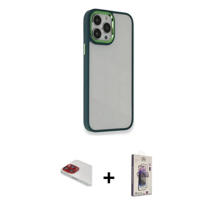MARSİLYAN™- iPhone 13 Pro Max Kılıf Eksen Doku Prime - Siyah Bilvis 3D Cam Ekran Koruyucu + Pers Alüminyum Kamera Lens - KI