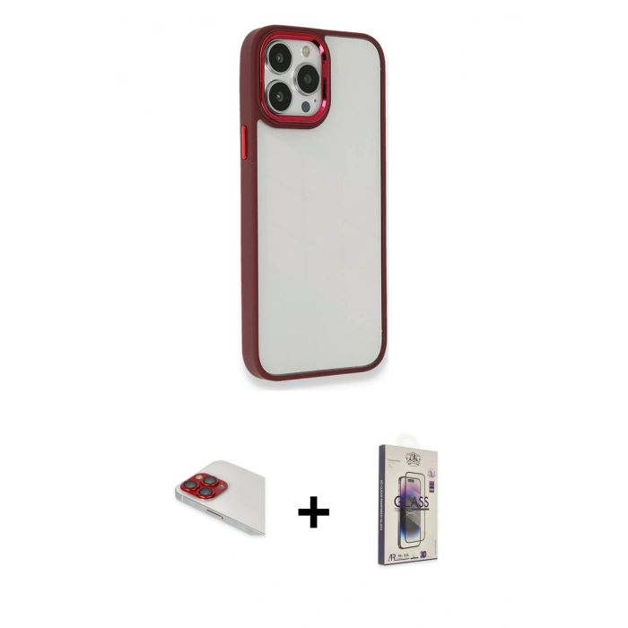 MARSİLYAN™- iPhone 13 Pro Max Kılıf Eksen Doku Prime - Siyah Bilvis 3D Cam Ekran Koruyucu + Pers Alüminyum Kamera Lens - KI