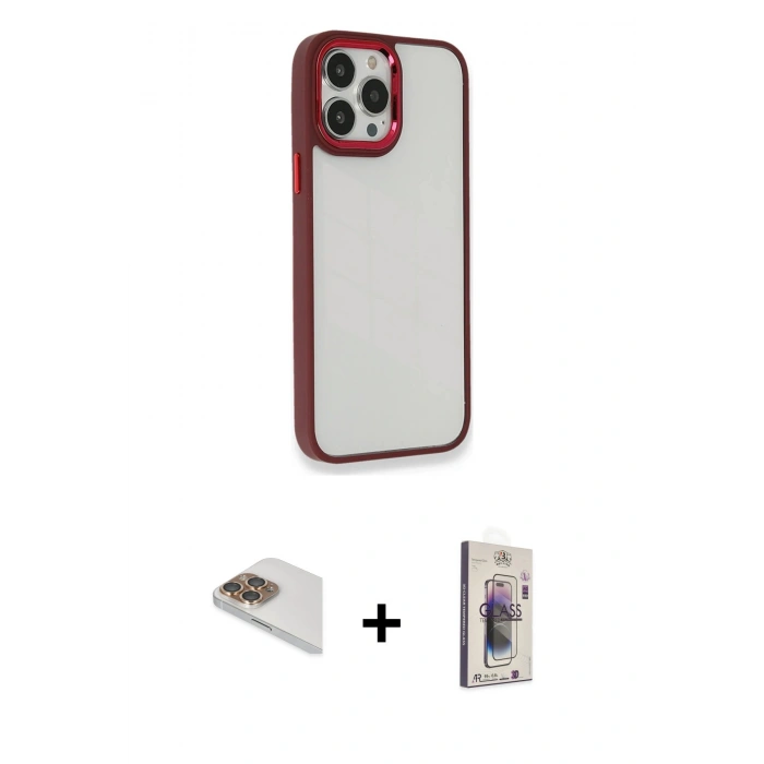 MARSİLYAN™- iPhone 13 Pro Max Kılıf Eksen Doku Prime - Siyah Bilvis 3D Cam Ekran Koruyucu + Pers Alüminyum Kamera Lens - GD