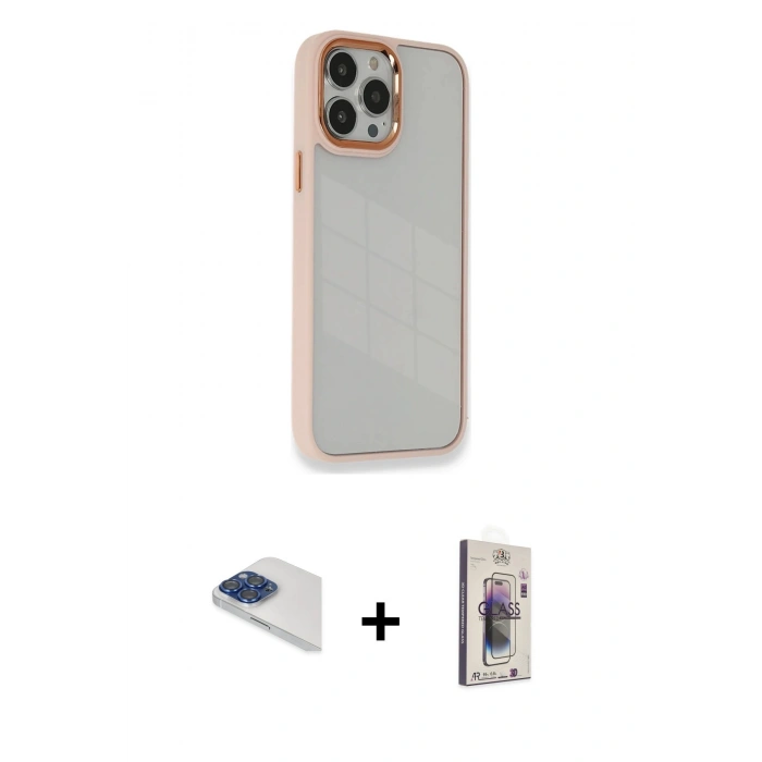 MARSİLYAN™- iPhone 13 Pro Max Kılıf Eksen Doku Prime - Siyah Bilvis 3D Cam Ekran Koruyucu + Pers Alüminyum Kamera Lens - LT