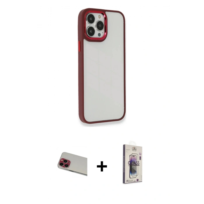 MARSİLYAN™- iPhone 13 Pro Max Kılıf Eksen Doku Prime - Siyah Bilvis 3D Cam Ekran Koruyucu + Rainbow Kamera Lens Koruma Cam - KI