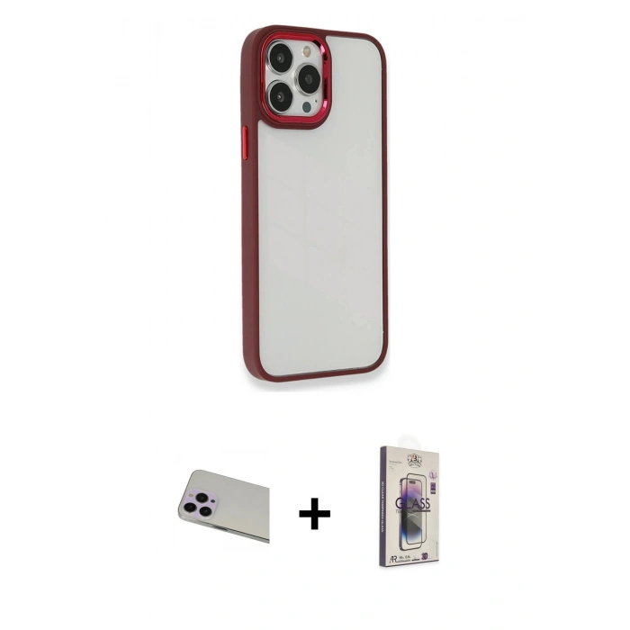 MARSİLYAN™- iPhone 13 Pro Max Kılıf Eksen Doku Prime - Siyah Bilvis 3D Cam Ekran Koruyucu + Rainbow Kamera Lens Koruma Cam - MR