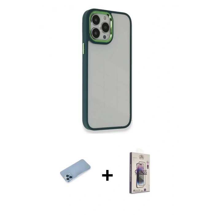 MARSİLYAN™- iPhone 13 Pro Max Kılıf Eksen Doku Prime - Siyah Bilvis 3D Cam Ekran Koruyucu + Shine Kamera Lens Koruma Cam - MI