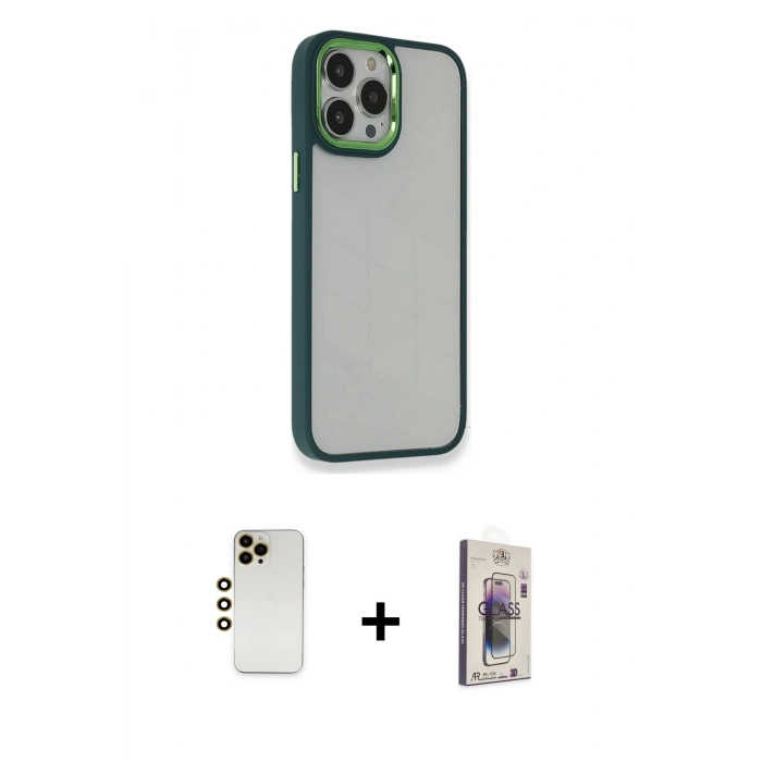 MARSİLYAN™- iPhone 13 Pro Max Kılıf Eksen Doku Prime - Siyah Bilvis 3D Cam Ekran Koruyucu + Shine Kamera Lens - GD