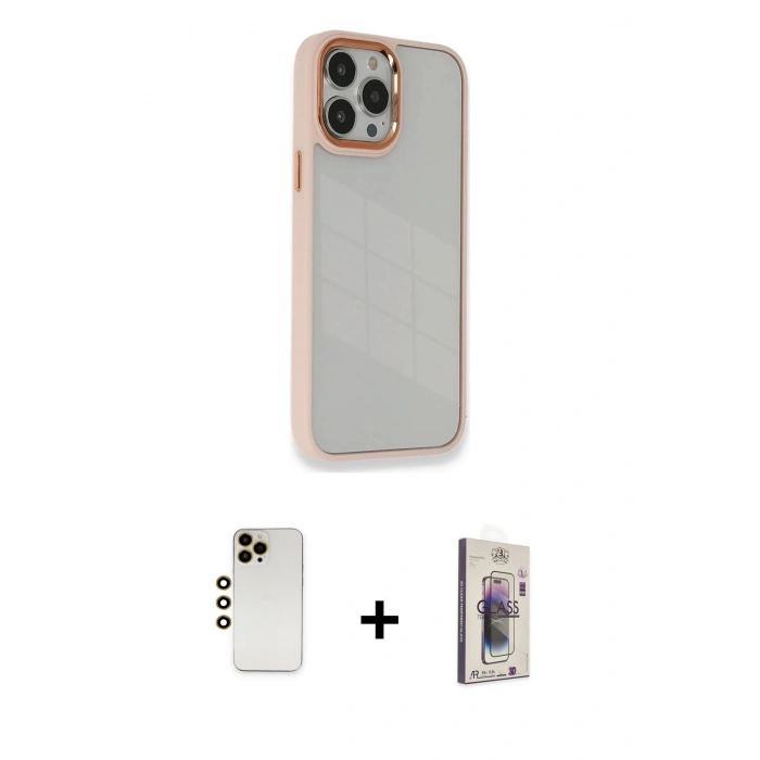 MARSİLYAN™- iPhone 13 Pro Max Kılıf Eksen Doku Prime - Siyah Bilvis 3D Cam Ekran Koruyucu + Shine Kamera Lens - GD