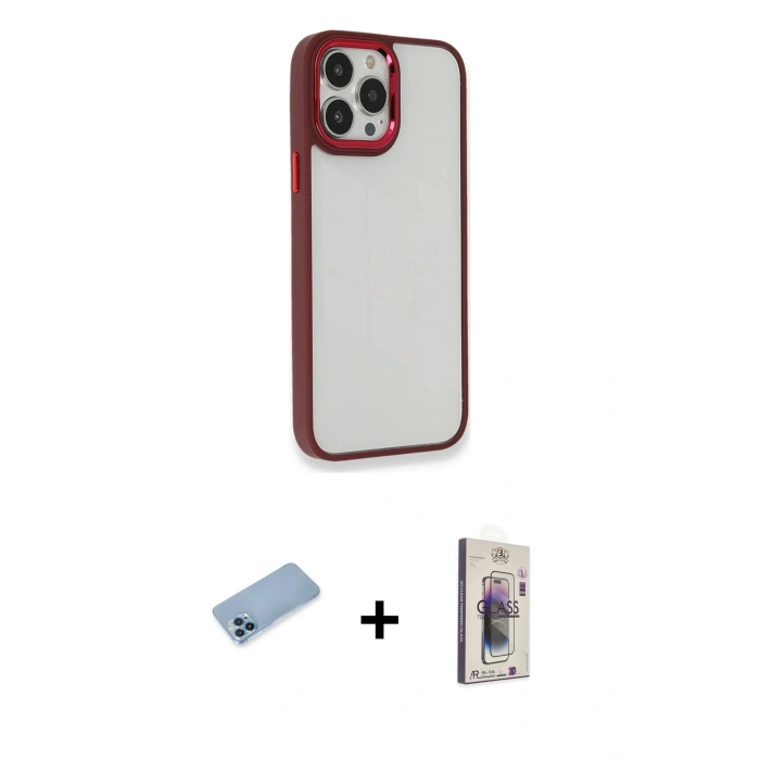 MARSİLYAN™- iPhone 13 Pro Max Kılıf Eksen Doku Prime - Siyah Bilvis 3D Cam Ekran Koruyucu + Shine Kamera Lens Koruma Cam - MI