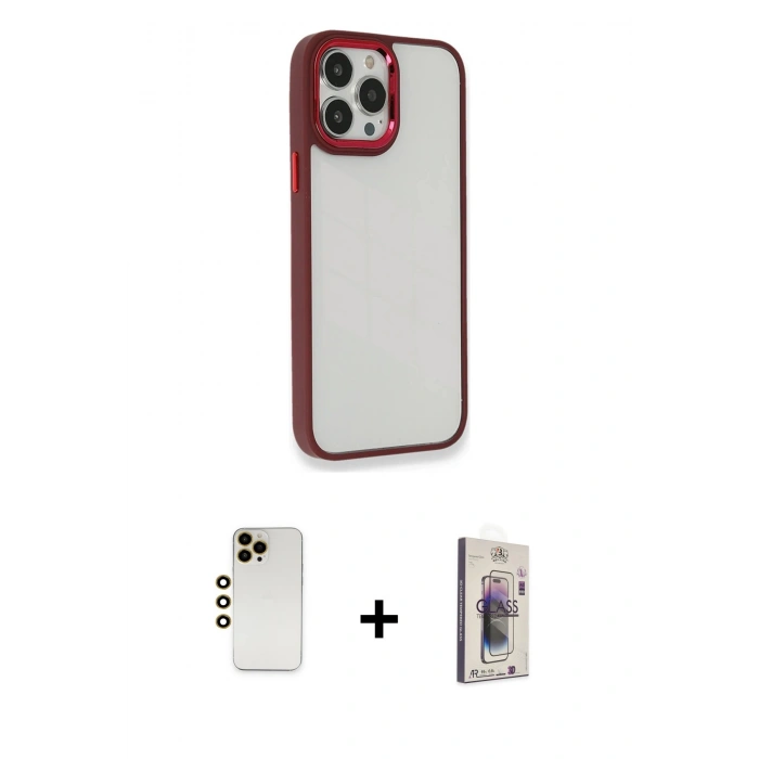 MARSİLYAN™- iPhone 13 Pro Max Kılıf Eksen Doku Prime - Siyah Bilvis 3D Cam Ekran Koruyucu + Shine Kamera Lens - GD