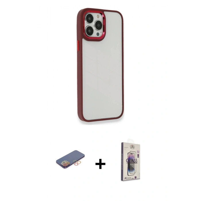 MARSİLYAN™- iPhone 13 Pro Max Kılıf Eksen Doku Prime - Siyah Bilvis 3D Cam Ekran Koruyucu + Turuncu Renkli Kamera Lens Koruma Cam