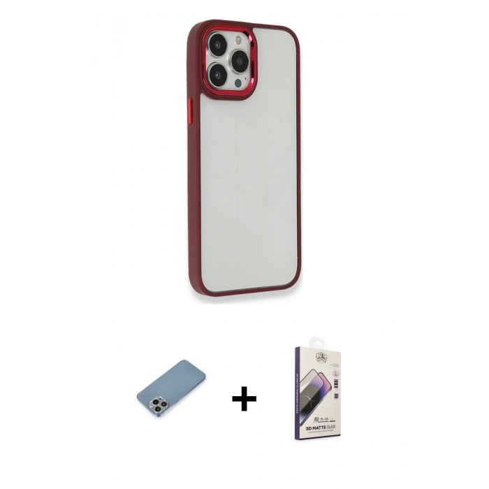 MARSİLYAN™- iPhone 13 Pro Max Kılıf Eksen Doku Prime - Siyah Bilvis 3D Mat Cam Ekran Koruyucu + Shine Kamera Lens Koruma Cam - GI